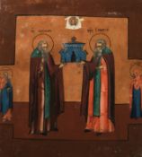 Ikone, "Die Heiligen Mönche Zosima und Savatij", Russland, 2. Hälfte 19. Jh., Öl auf Holz, Oklad Me