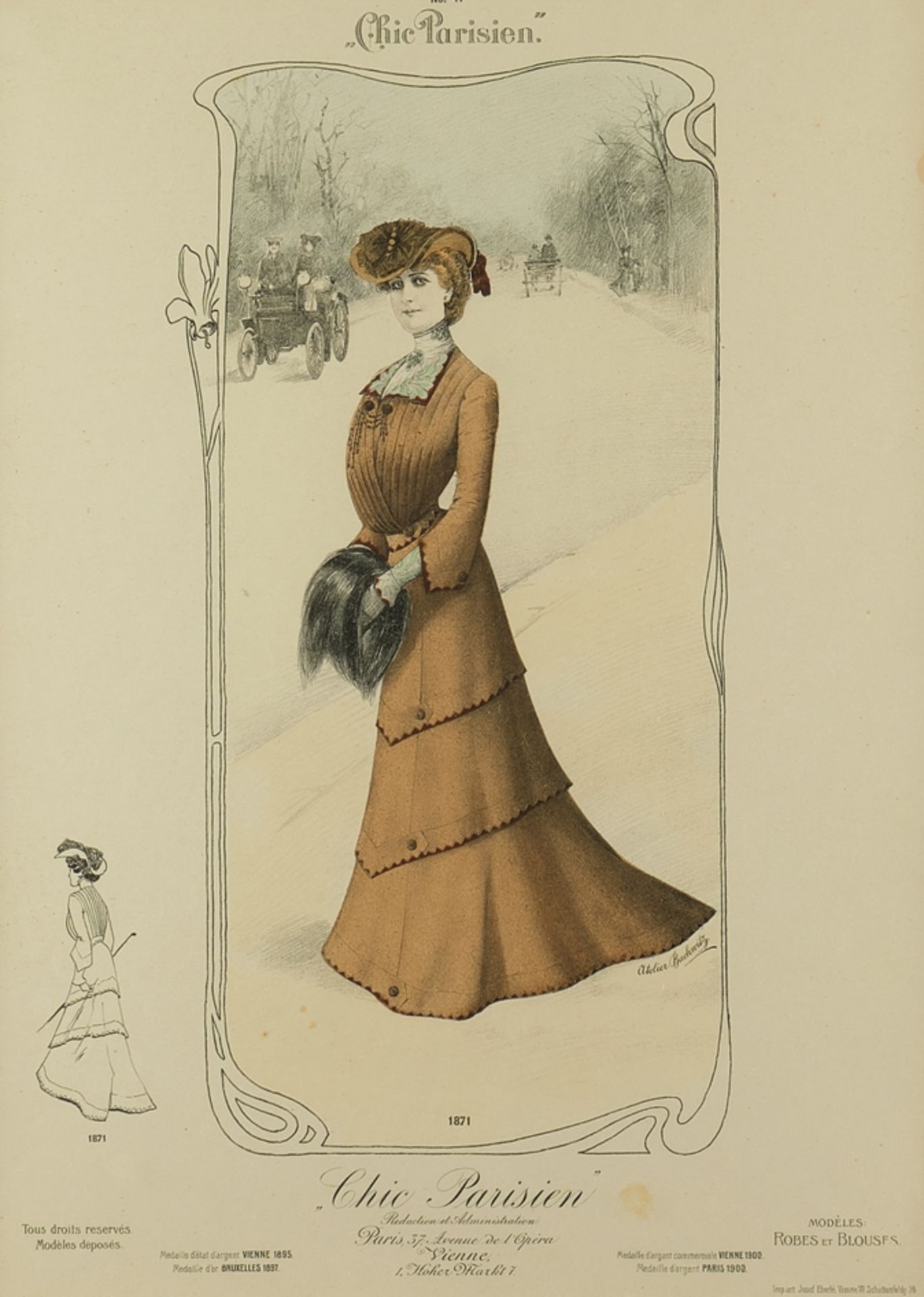 2 Modeblätter, "Chic Parisien", Paris, um 1900, Lithografien, koloriert, ca. 42 x 31 cm (P.a.), wen - Image 4 of 6