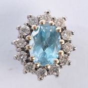 Anhänger, wohl WG 585, Aquamarin, Brillantbesatz, ca. 1.34 g