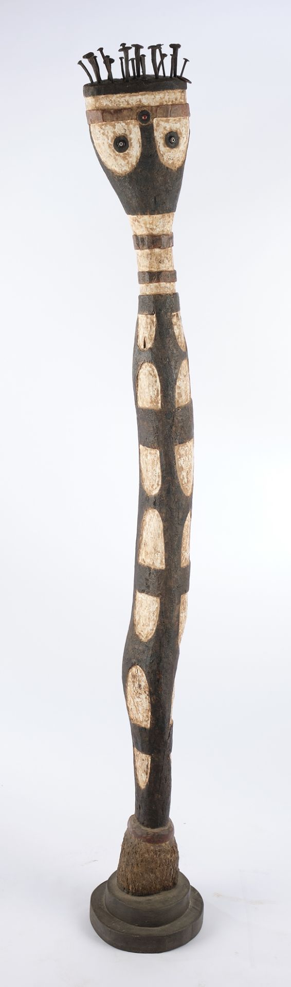 Schlangenskulptur, "Basonyi", Baga, Guinea, Afrika, Holz, schwarz-weiß, geometrisch gemustert, Auge