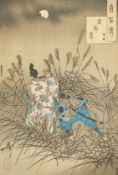 2 Farbholzschnitte, "Harono no tsuki", "Abe no Nakamaro", Japan, 19. Jh., Tsukioka Yoshitoshi (1839