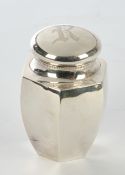 Teedose, Silber 925, hexagonales Gefäß, Mündung mit Perlschnur, gewölbter Deckel mit Monogramm R, 1