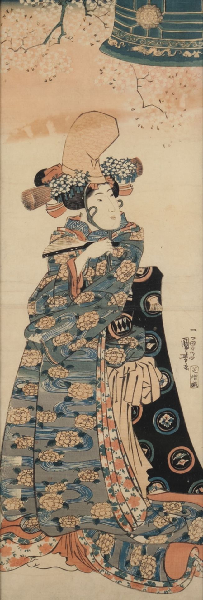 Farbholzschnitt, "Das Mädchen Kiyohime", Japan, 19. Jh., Utagawa Kuniyoshi (1798-1861), als Shiraby