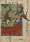2 Buchillustrationen, Persien, 19. Jh., Tusche, Farbe und Gold auf Papier, verschiedene Darstellung