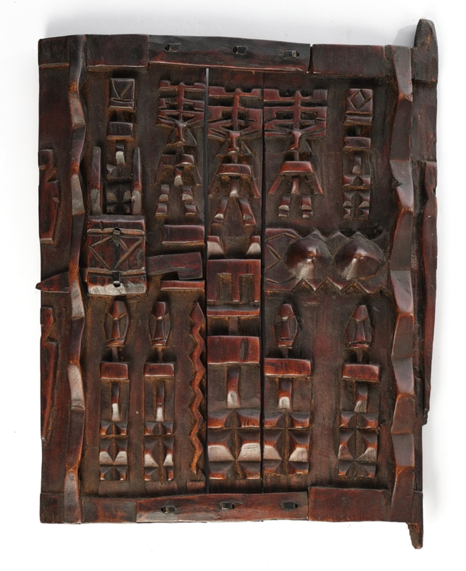 Holztür, Dogon, Mali, Afrika, vielfigurig beschnitzt, 52 x 39.5 cm.