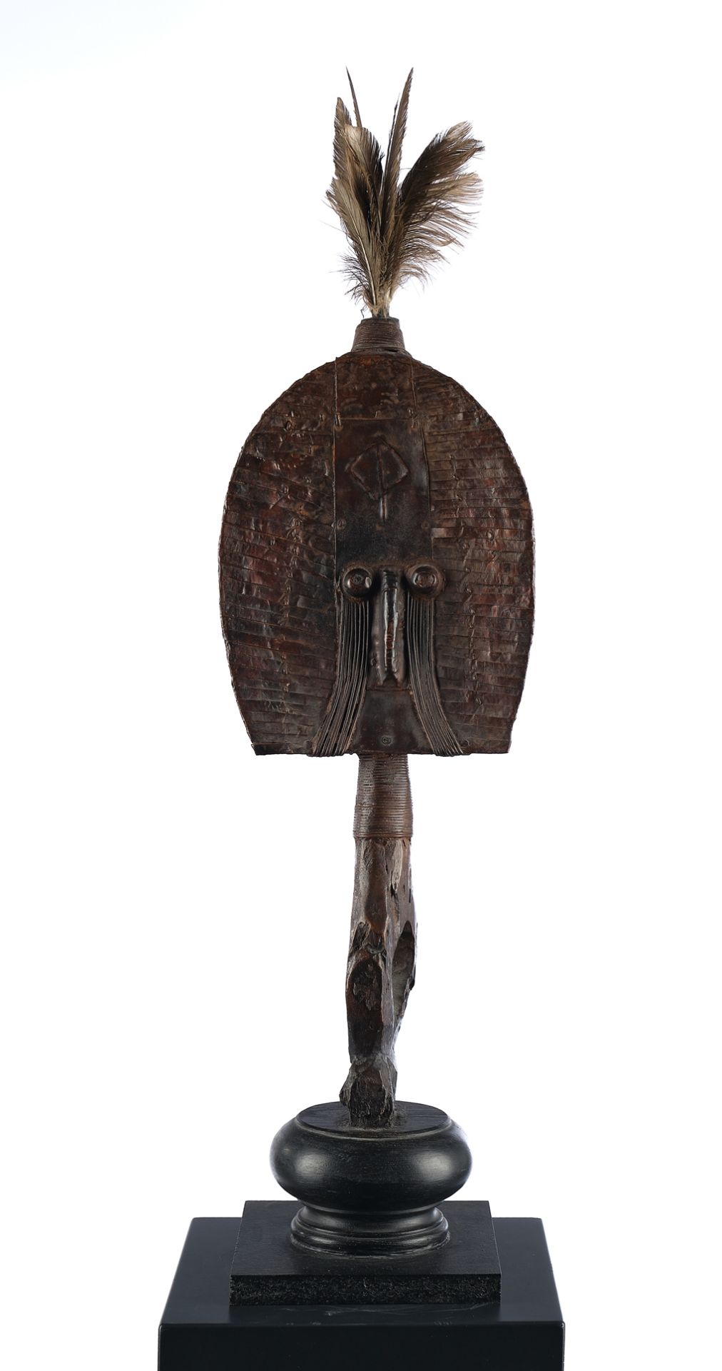 Reliquienfigur, Mahongwe, Gabun, Afrika, Grabwächter aus Holz, mit Metallstreifen und Blech belegt,