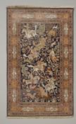 Jagd-Ghom, Iran, mit Seide, signiert, feine Knüpfung, ca. 2.40 x 1.51 m, Flor stark reduziert