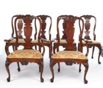 Satz von 4 Stühlen und 2 Fauteuils, Chippendale, England, um 1750, Mahagoni, geschweifter Sitz über