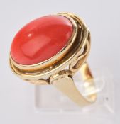 Ring, GG 585, Korall-Cabochon, 8.0 g, RM 57.5