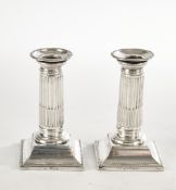 Paar Kerzenleuchter, Silber 925, London, 1892, Richard Martin & Ebenezer Hall, kannelierter Säulens