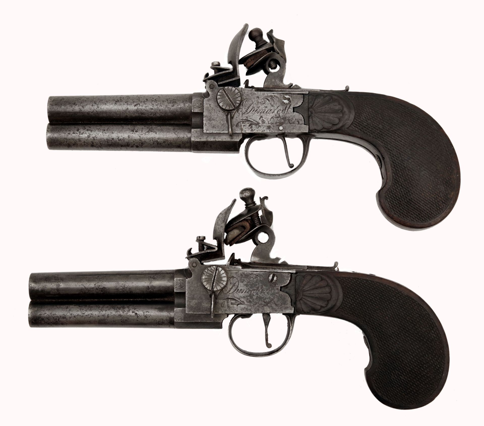 A Cased Pair of Double-Barreled Flintlock Pocket Pistol by Antoine Dumarest - Image 2 of 5