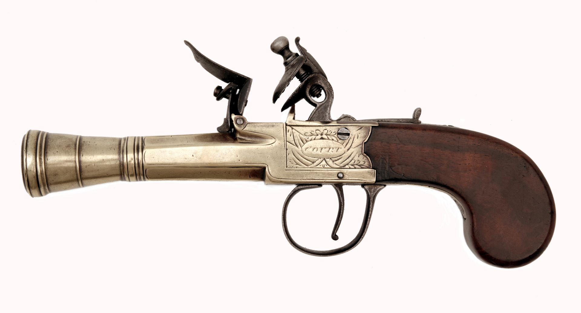 A Cased Blunderbuss Flintlock Pistol by John Court - Image 3 of 7