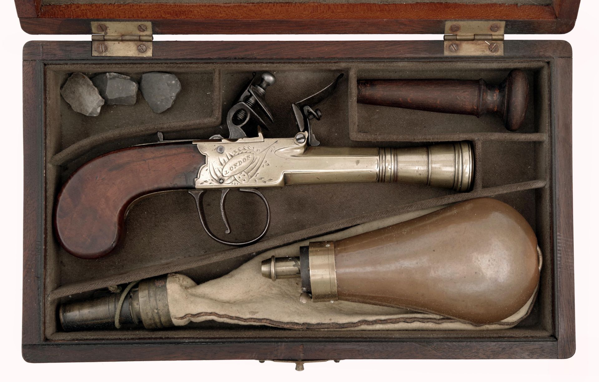 A Cased Blunderbuss Flintlock Pistol by John Court