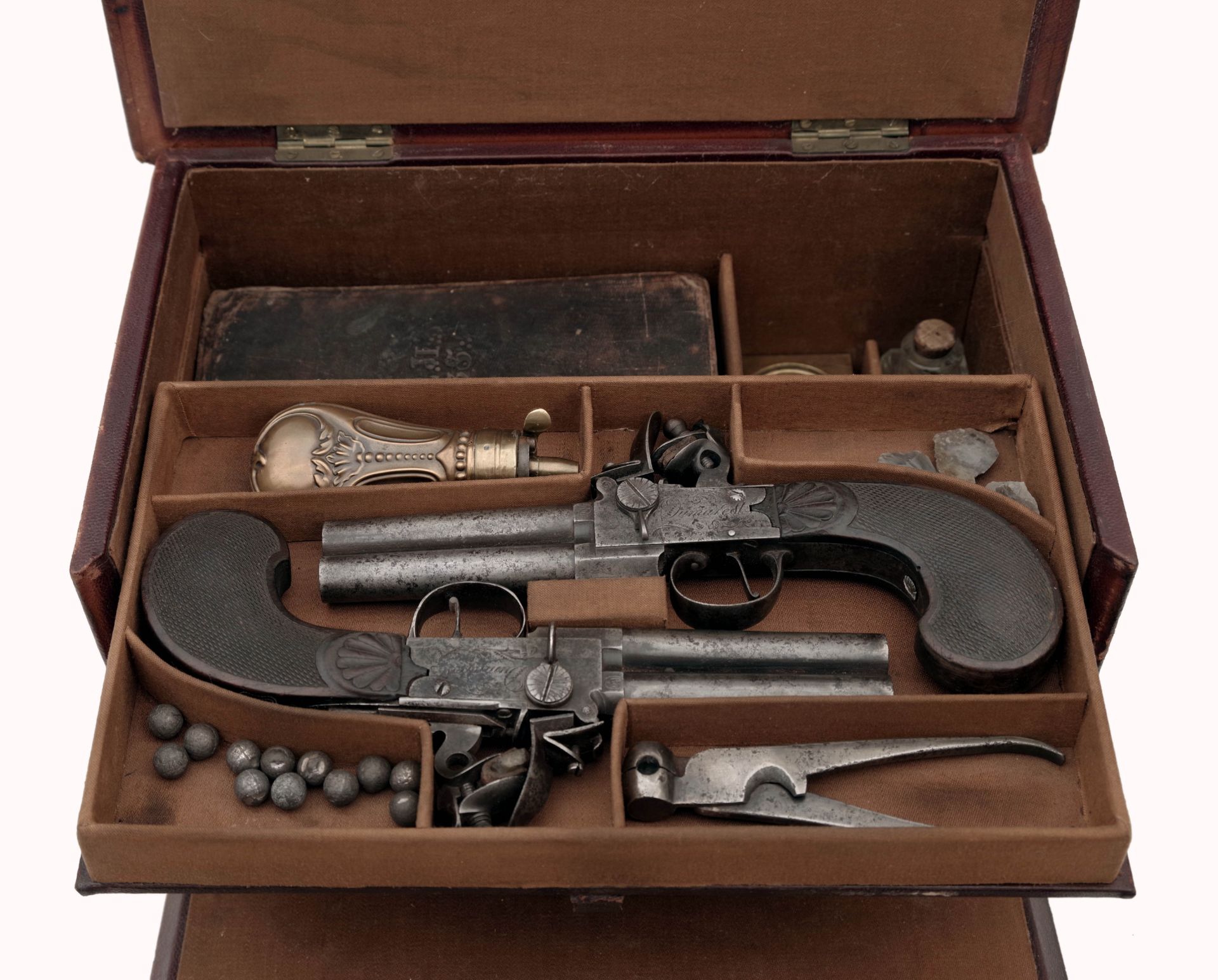 A Cased Pair of Double-Barreled Flintlock Pocket Pistol by Antoine Dumarest