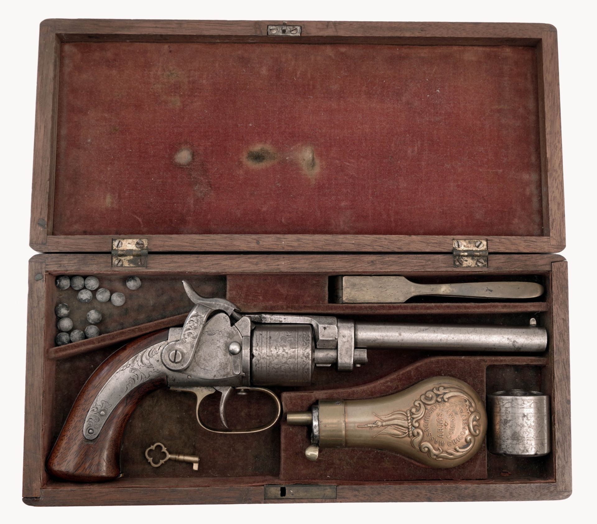 Cased and Engraved Mass. Arms Co. Maynard Primed Revolver