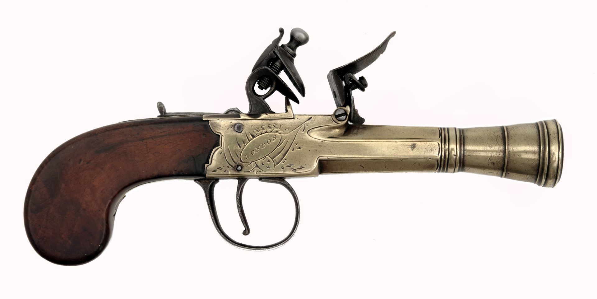 A Cased Blunderbuss Flintlock Pistol by John Court - Image 4 of 7