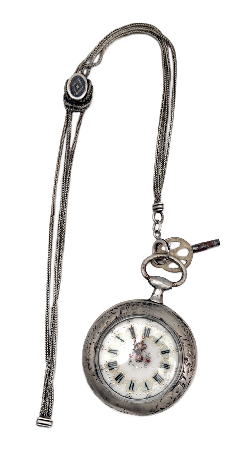 Damen-Silber-Taschenuhr mit Kurbel-Aufzug - Bild 2 aus 4