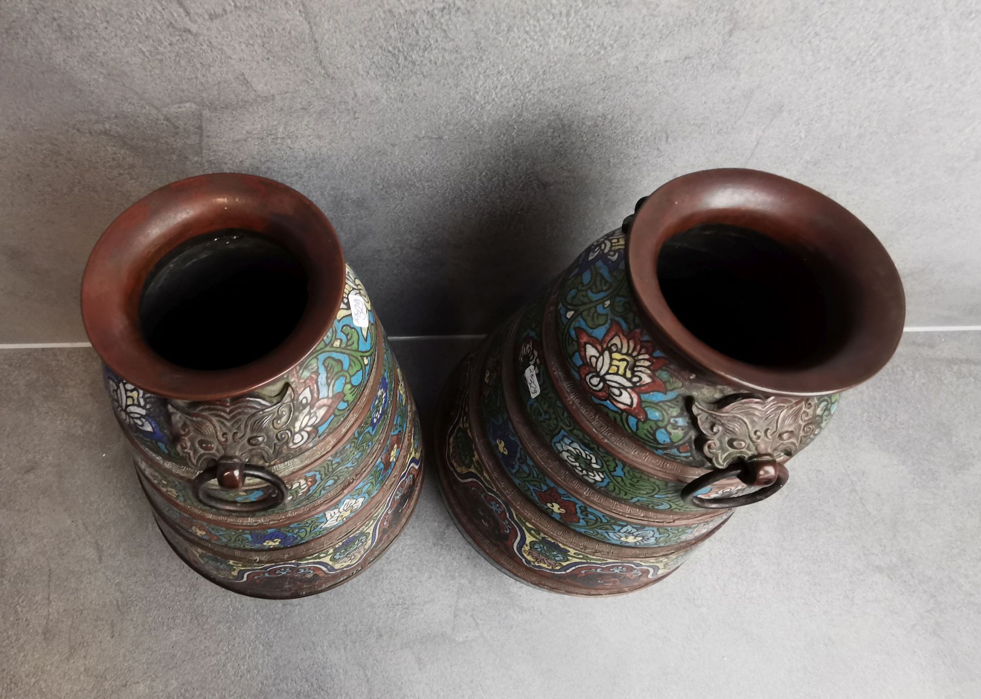 BRONZE VASES WITH DRAGON HANDLES - Image 2 of 6