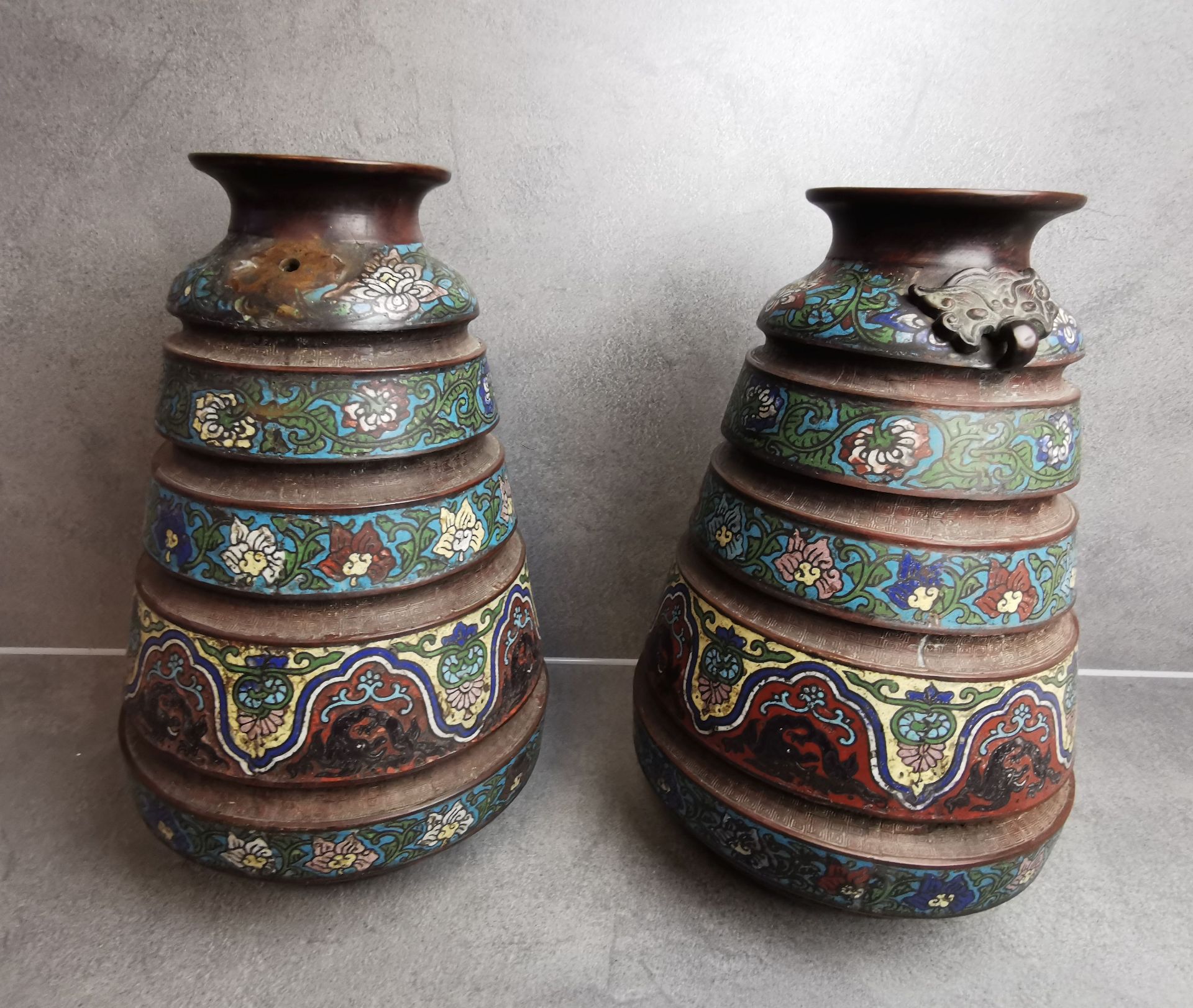 BRONZE VASES WITH DRAGON HANDLES - Image 3 of 6