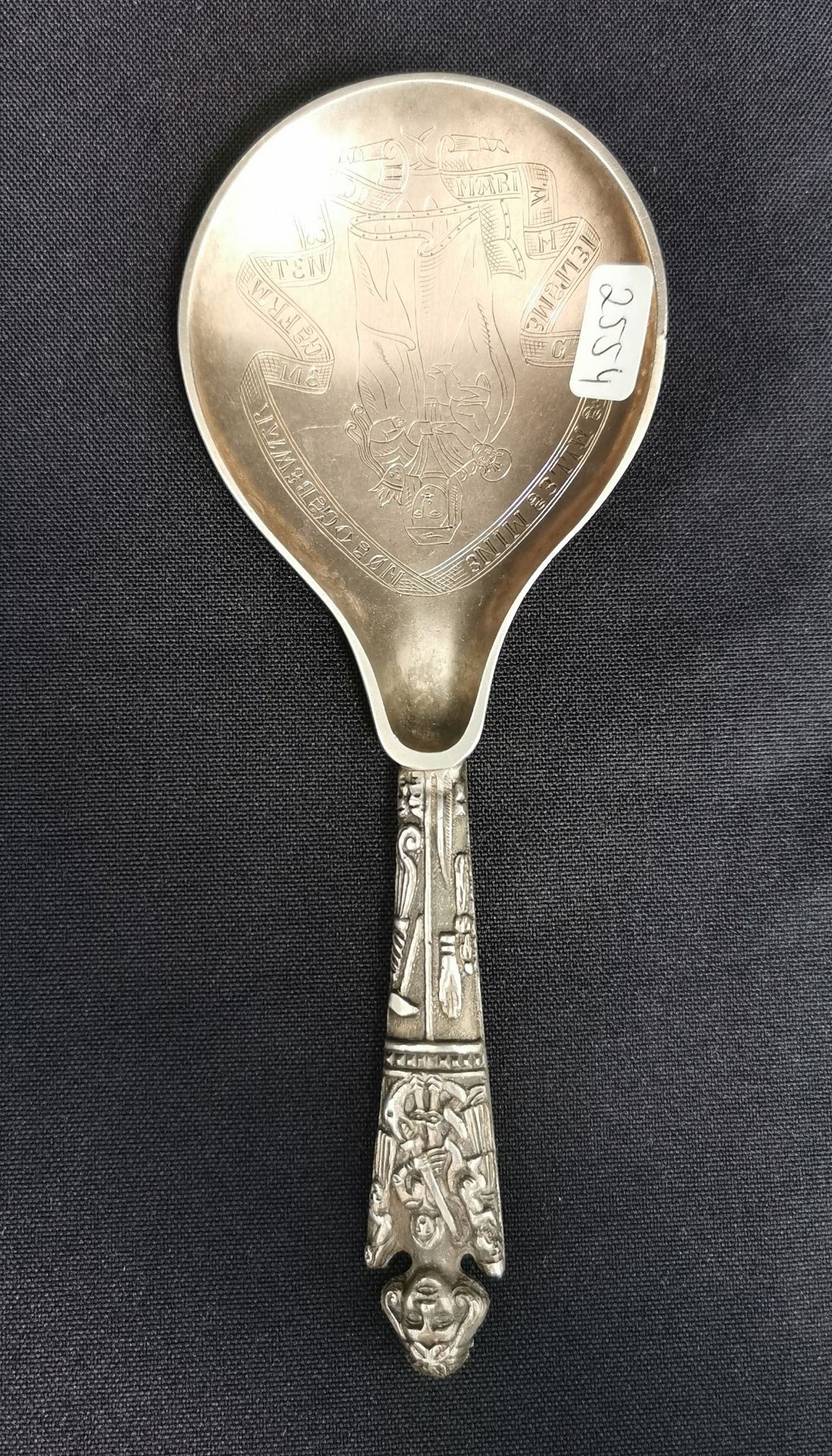 DANISH SERVING SPOON OF HISTORICISM WITH SACRED MOTIFS