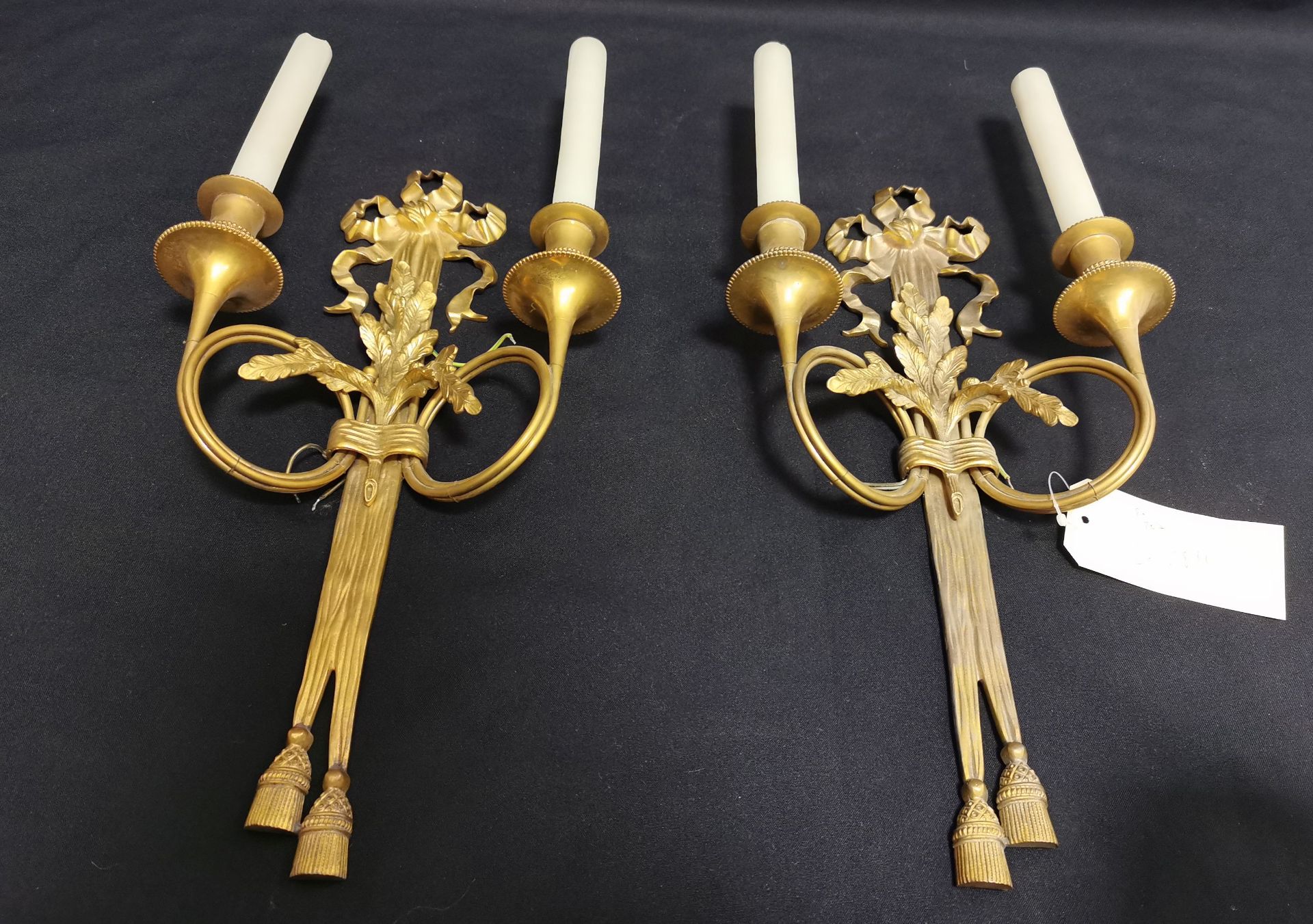 PAIR OF TWO-FLAME SCONCES IN THE FORMAL LANGUAGE OF THE EMPIRE - Image 2 of 3