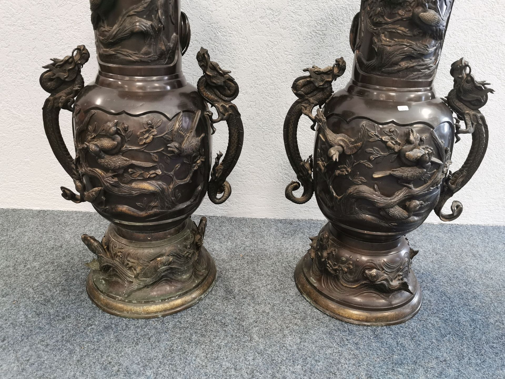 BRONZE VASES WITH DRAGON HANDLES - Image 7 of 7