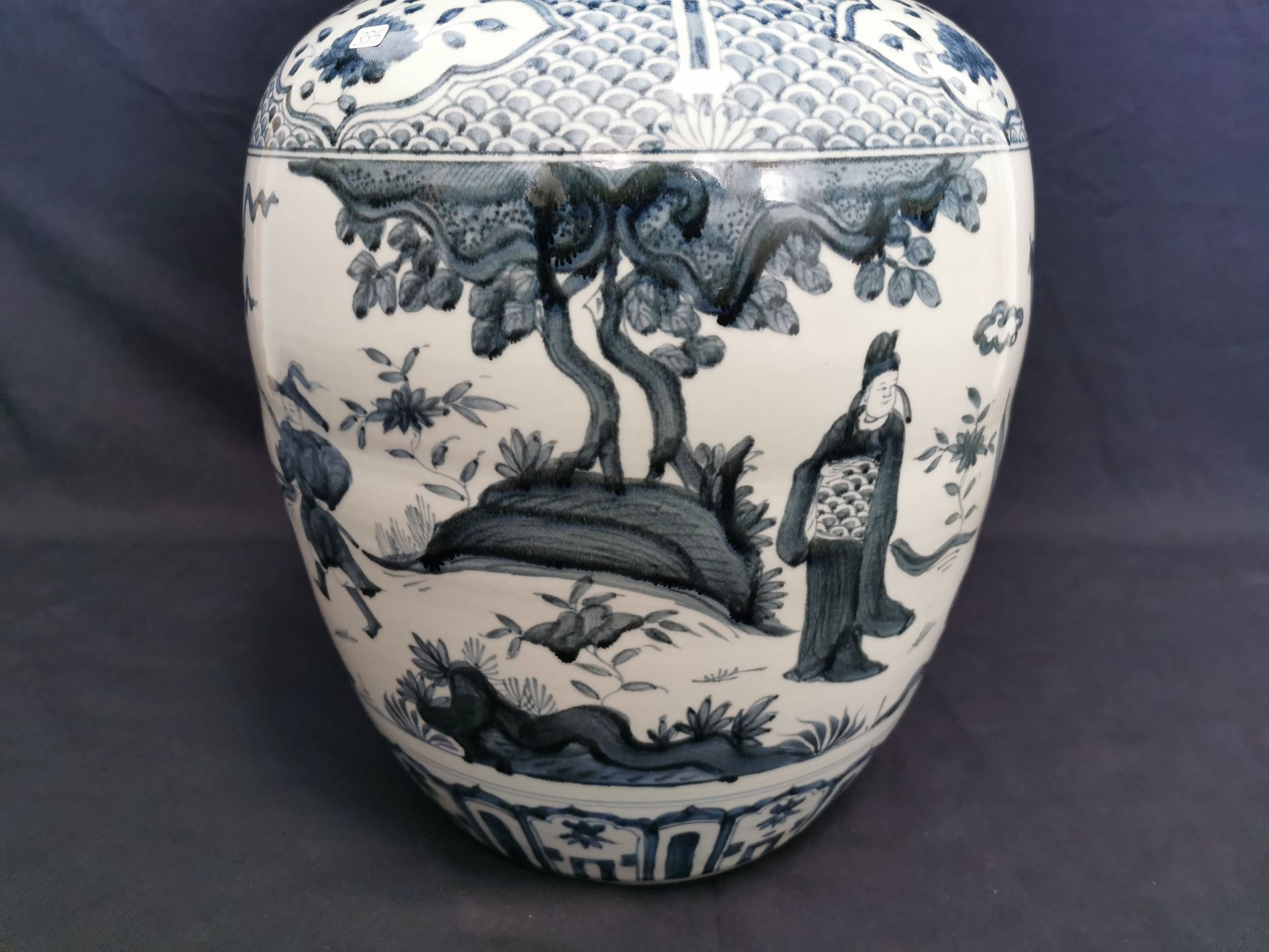 LARGE VASE with blue painting, porcelain, China (unmarked), probably late Qing Dynasty. Round stand, - Image 4 of 5