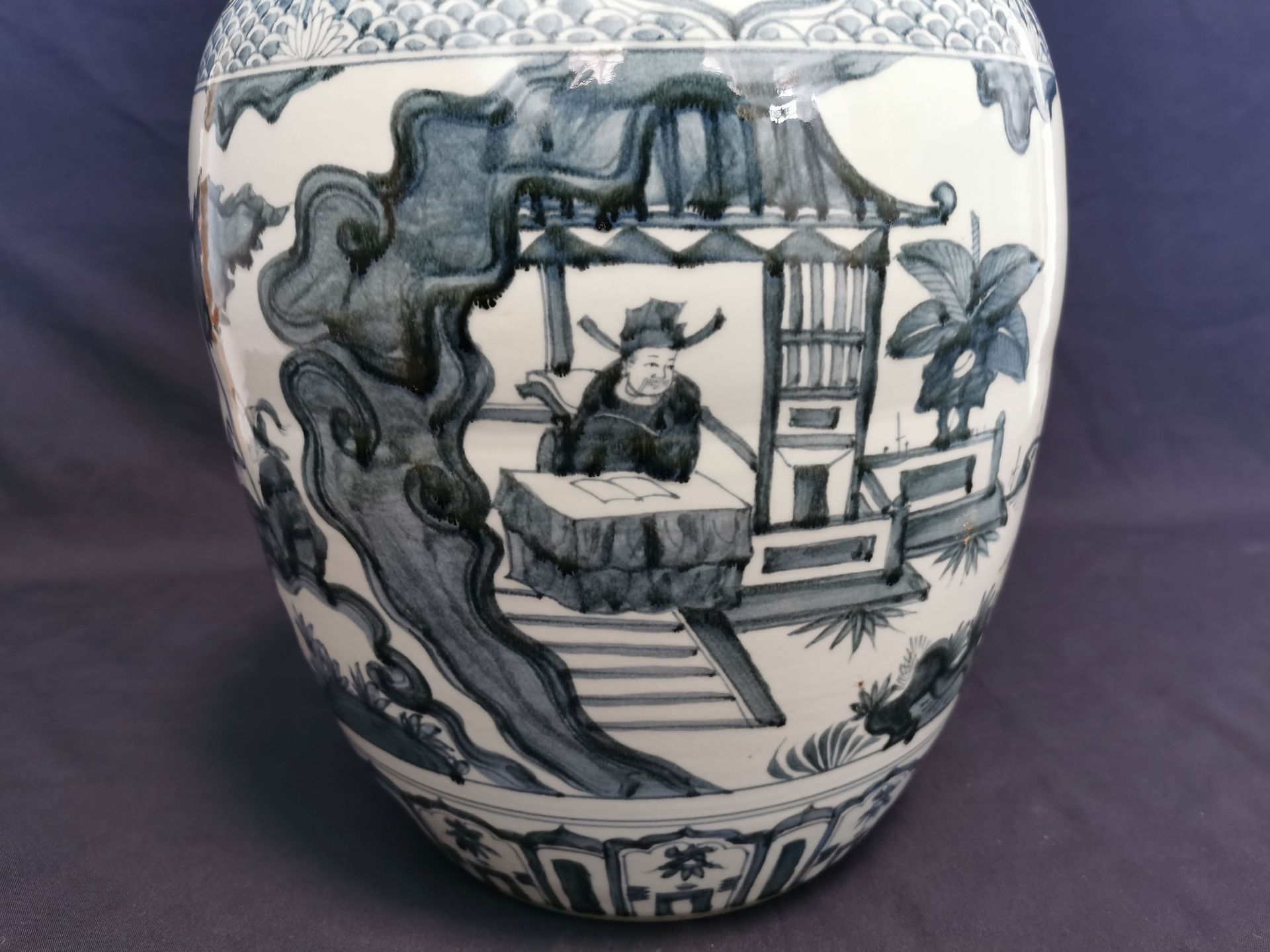 LARGE VASE with blue painting, porcelain, China (unmarked), probably late Qing Dynasty. Round stand, - Image 3 of 5