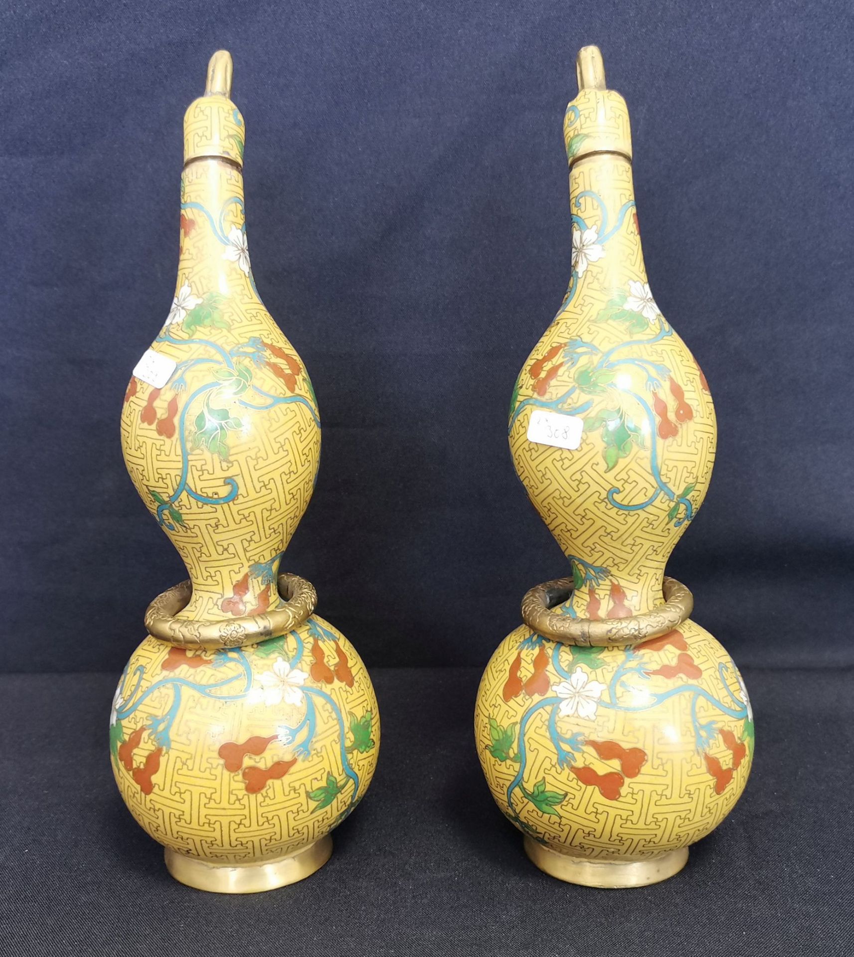 2 CLOISONNE VASES IN THE SHAPE OF A BOTTLE GOURD