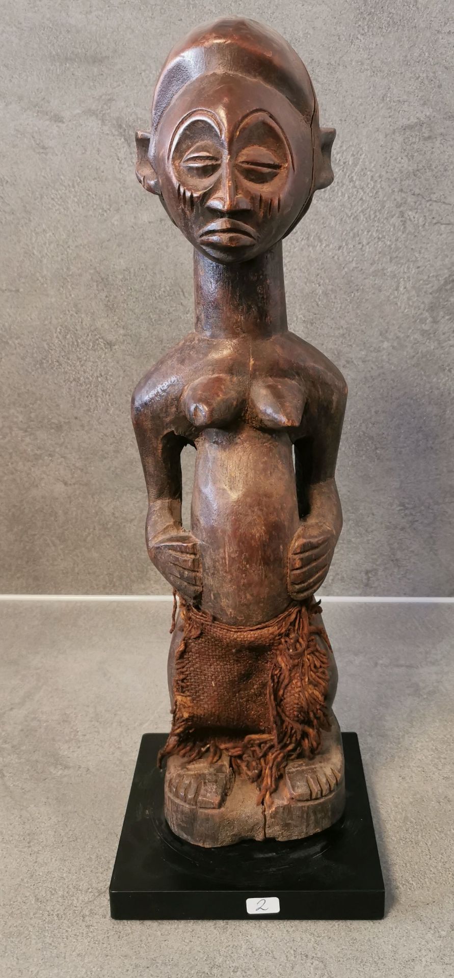 AFRICAN SCULPTURE: "Standing female nude with loincloths / ancestor figure", wood, carved and