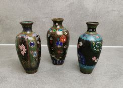 3 CLOISONNE VASEN