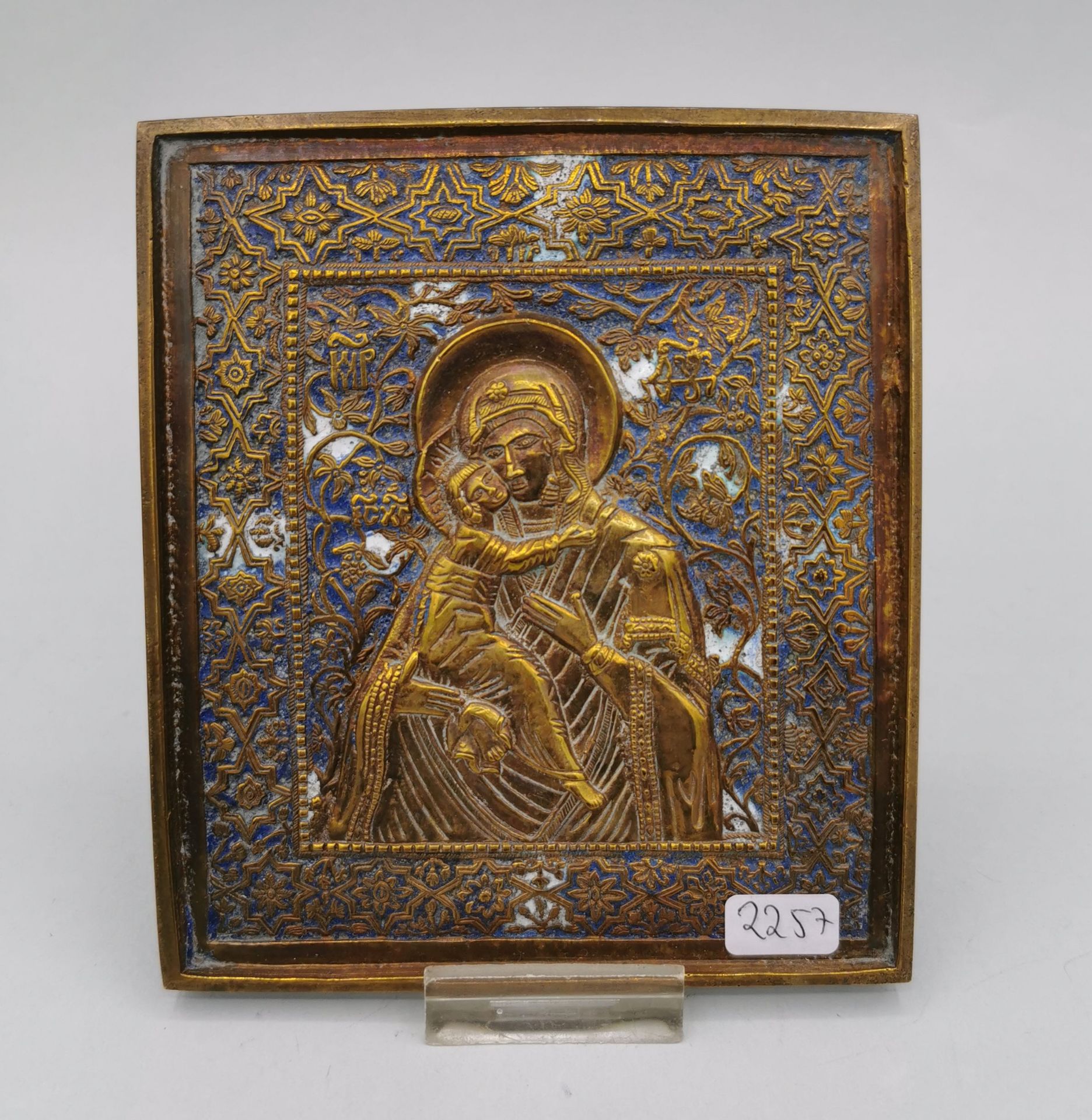 RUSSIAN METAL ICON: MOTHER OF GOD WITH CHILD