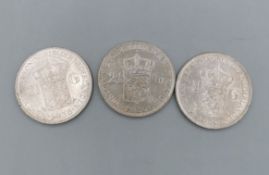 3 SILBERMÜNZEN NIEDERLANDE 2 1/2 GULDEN