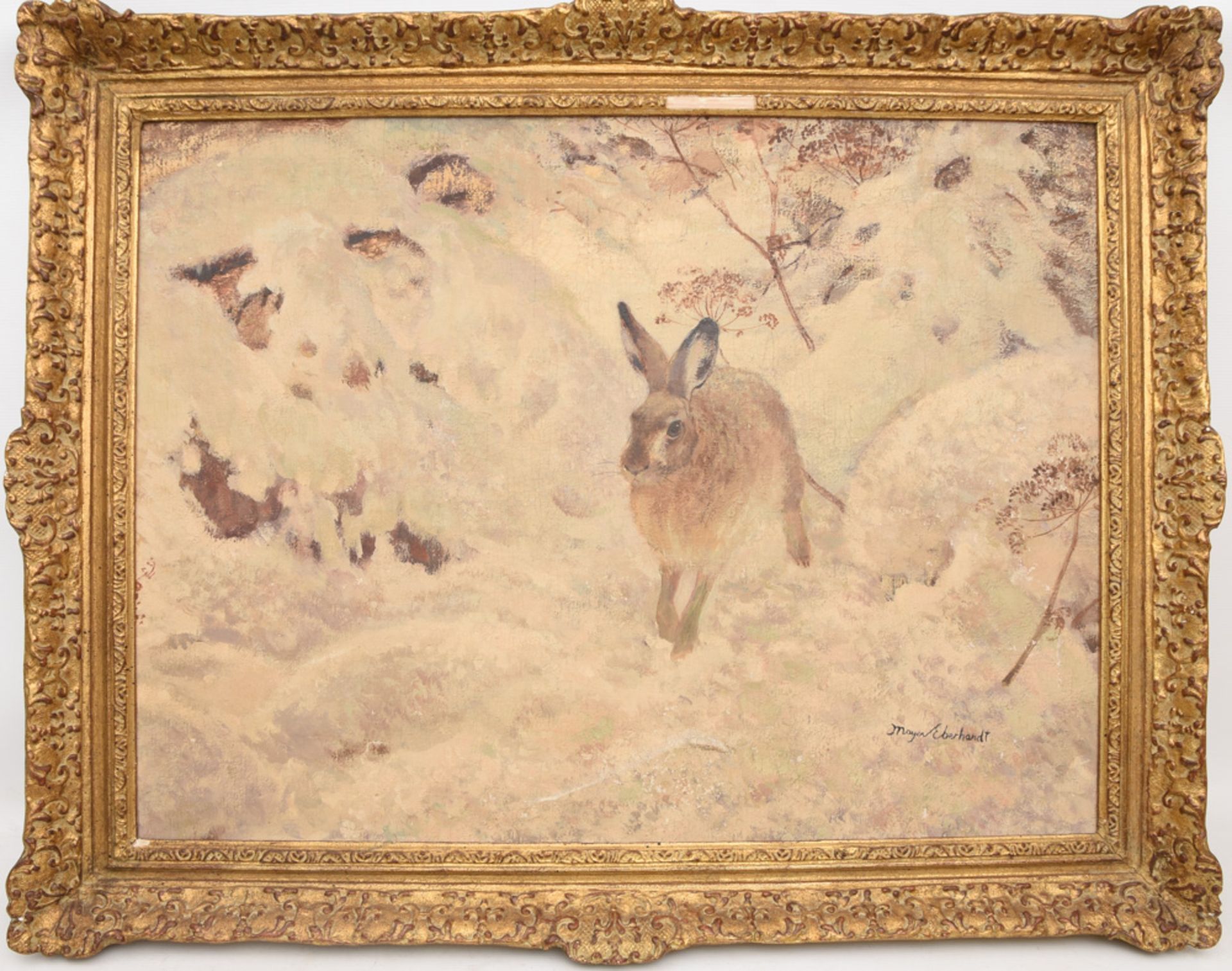 Kurt Meyer-Eberhardt, Hare in the snow, oil on canvas, Germany 20th c.