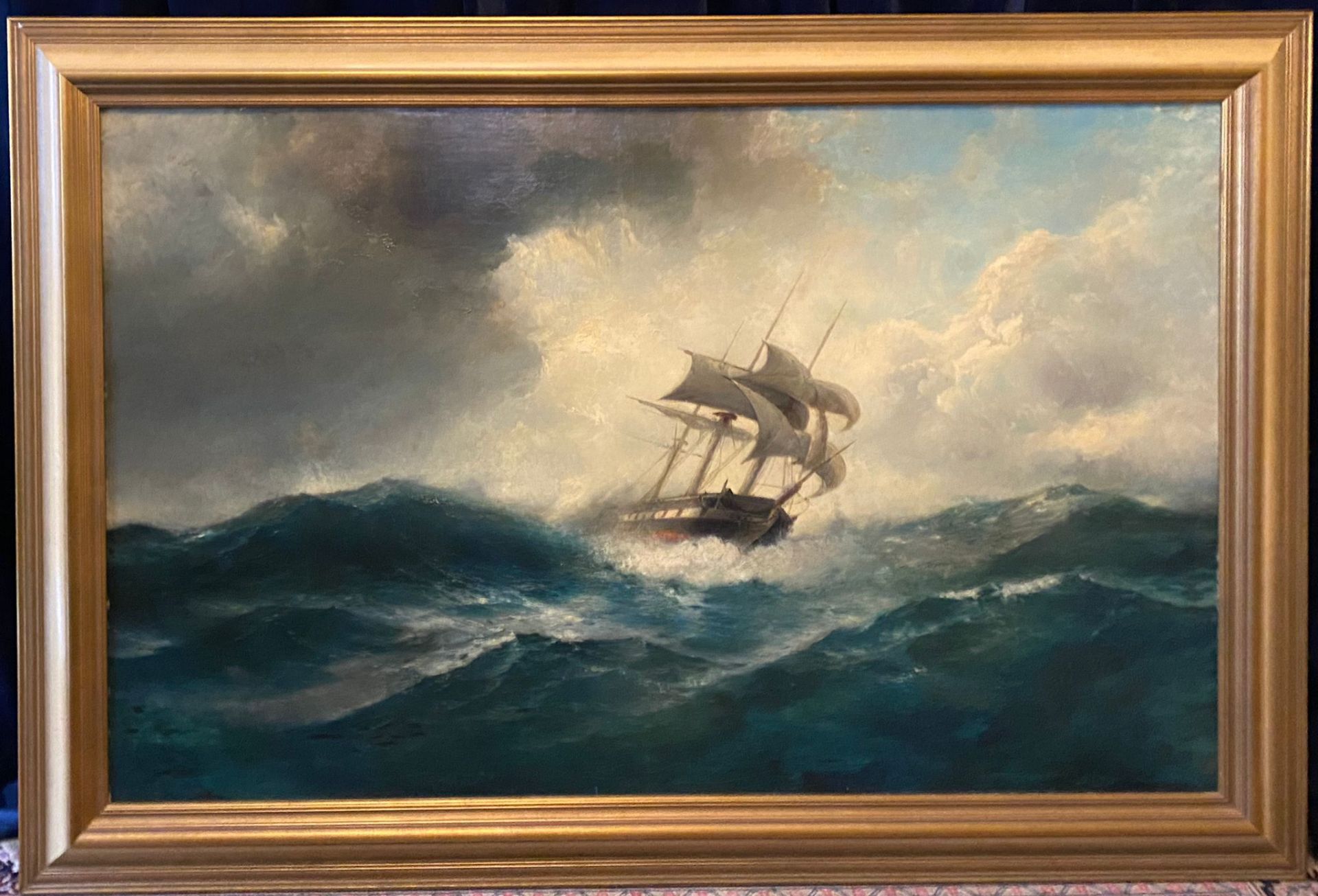Probably Max Jensen, Ship on the high seas, oil on canvas, 19th/20th century.