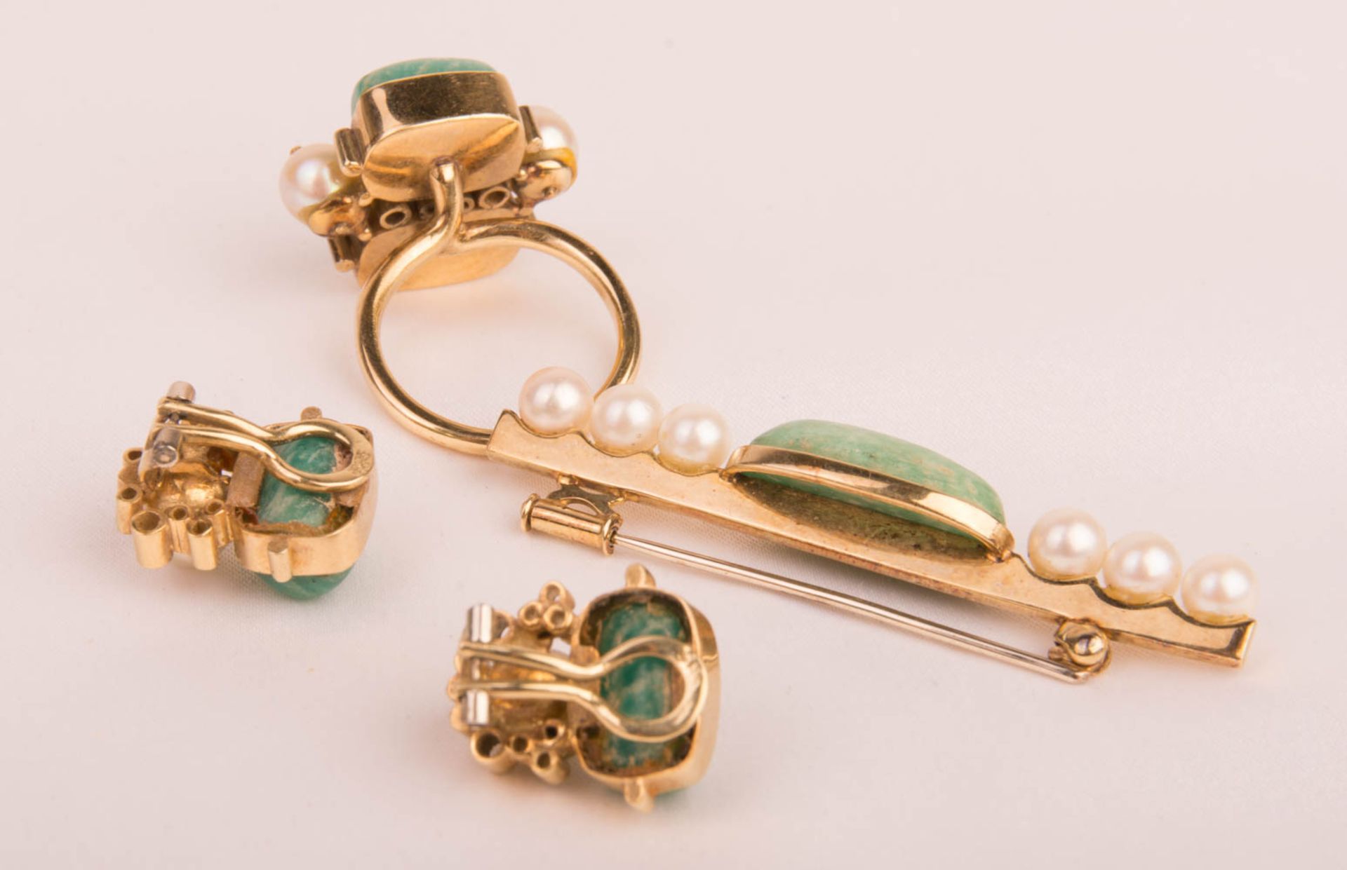 Jewelry set with pearls and gemstones, 585 yellow gold. - Image 3 of 5