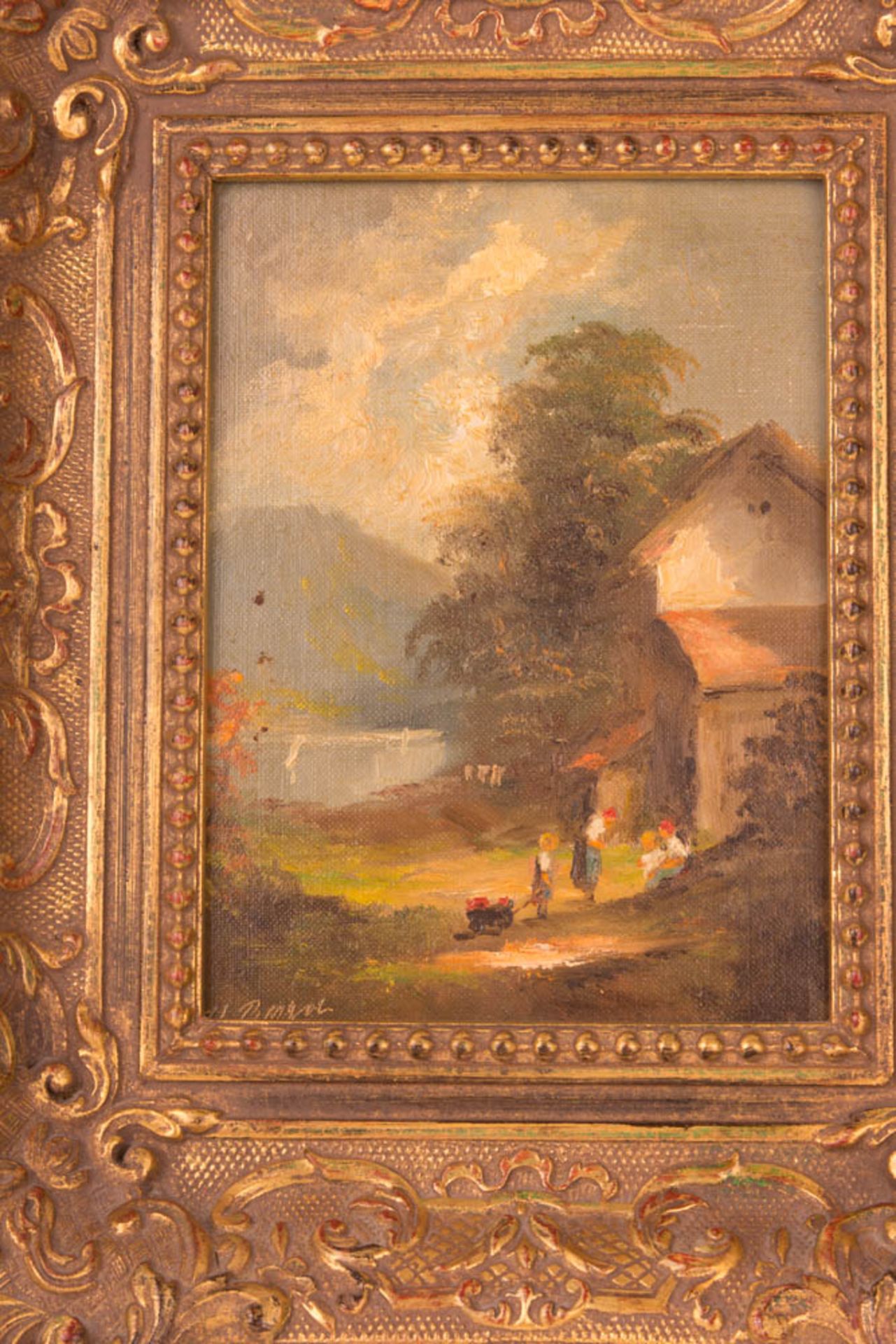 Heinrich Berger, domestic scene at the lake, oil on wood, 19th c. - Image 4 of 7