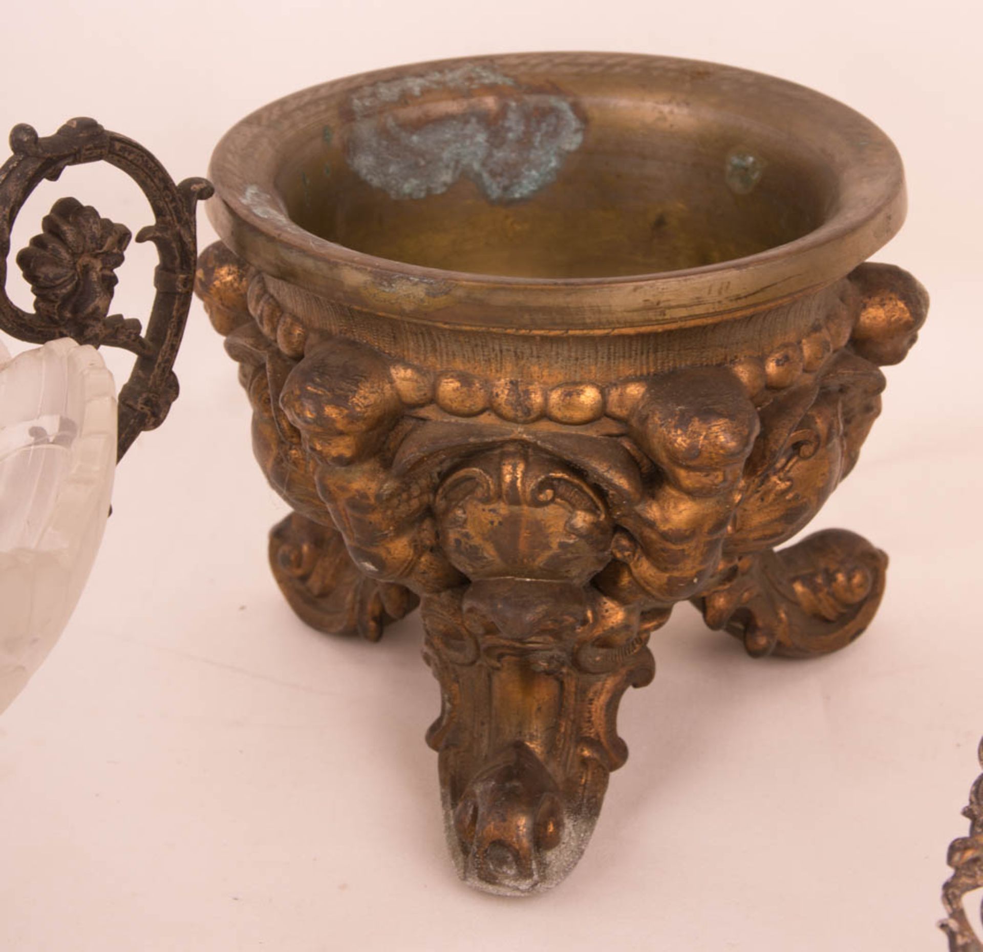 Three centerpieces, crystal glass and sheet metal, beginning of 20th century. - Image 3 of 7