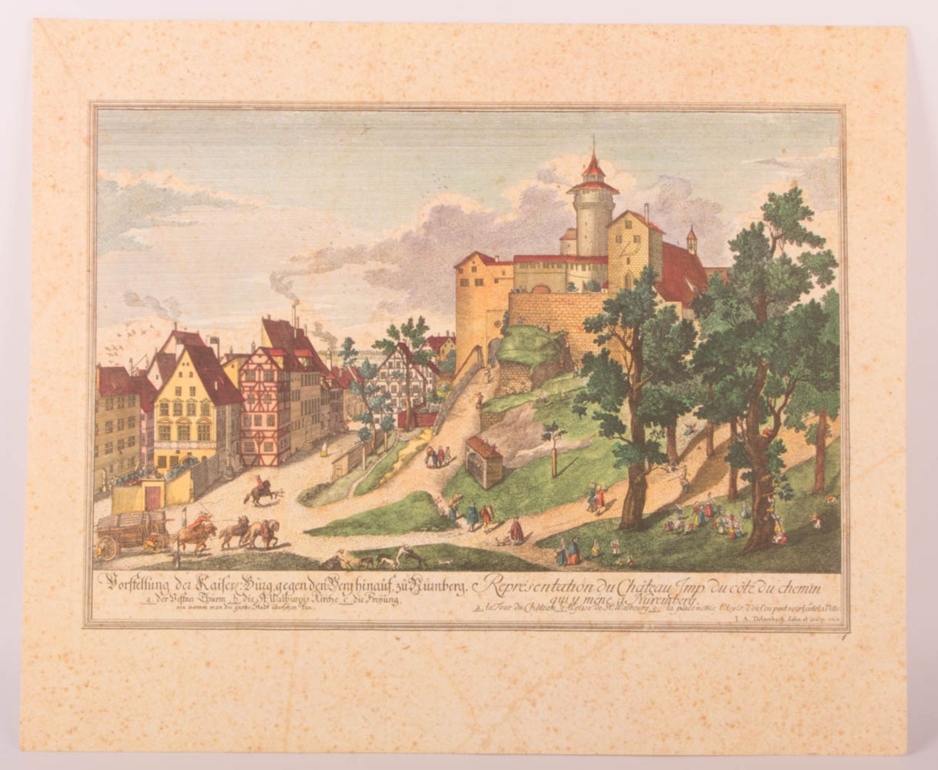 J. A. Delsenbach, animated view of the castle with Vestnerturm, copperplate engraving, 1716.