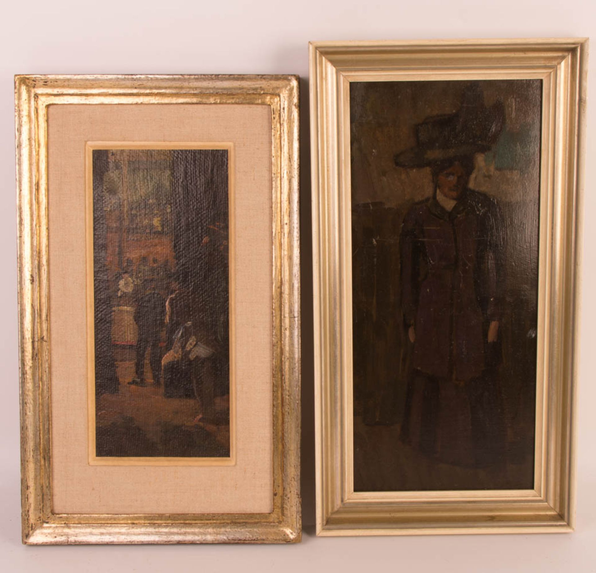 Hans Molfenter/ Fritz Lang, two figures, oil on cardboard/ canvas, 20th c.