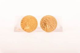Zwei mal Goldmünze USA 5 Dollar, Indian Head 1908 u. 1913