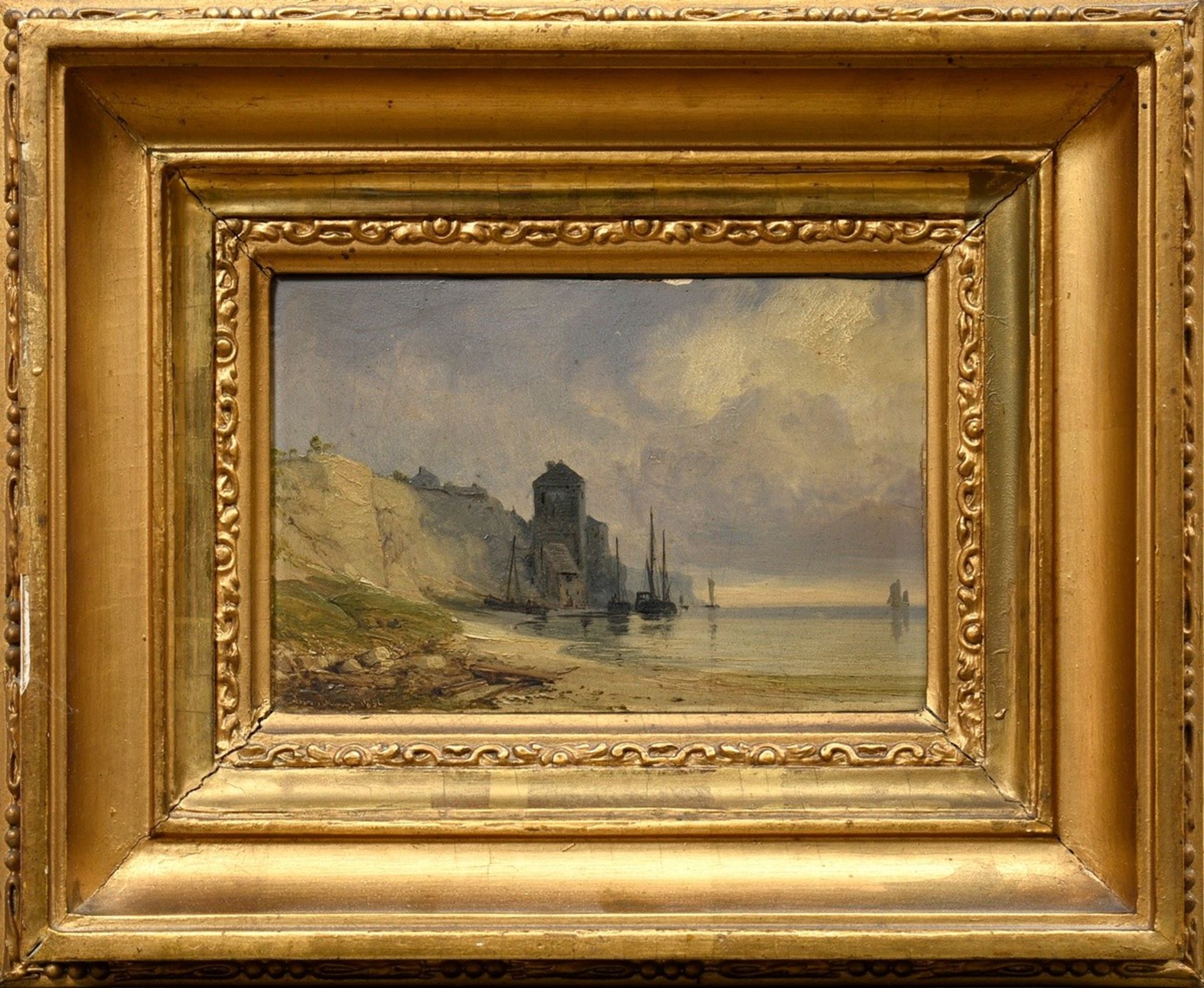 Unknown artist of the 19th c. "Ships on a cliff" 1852, oil/plate, illegible sign./dat. lower left,  - Image 2 of 4