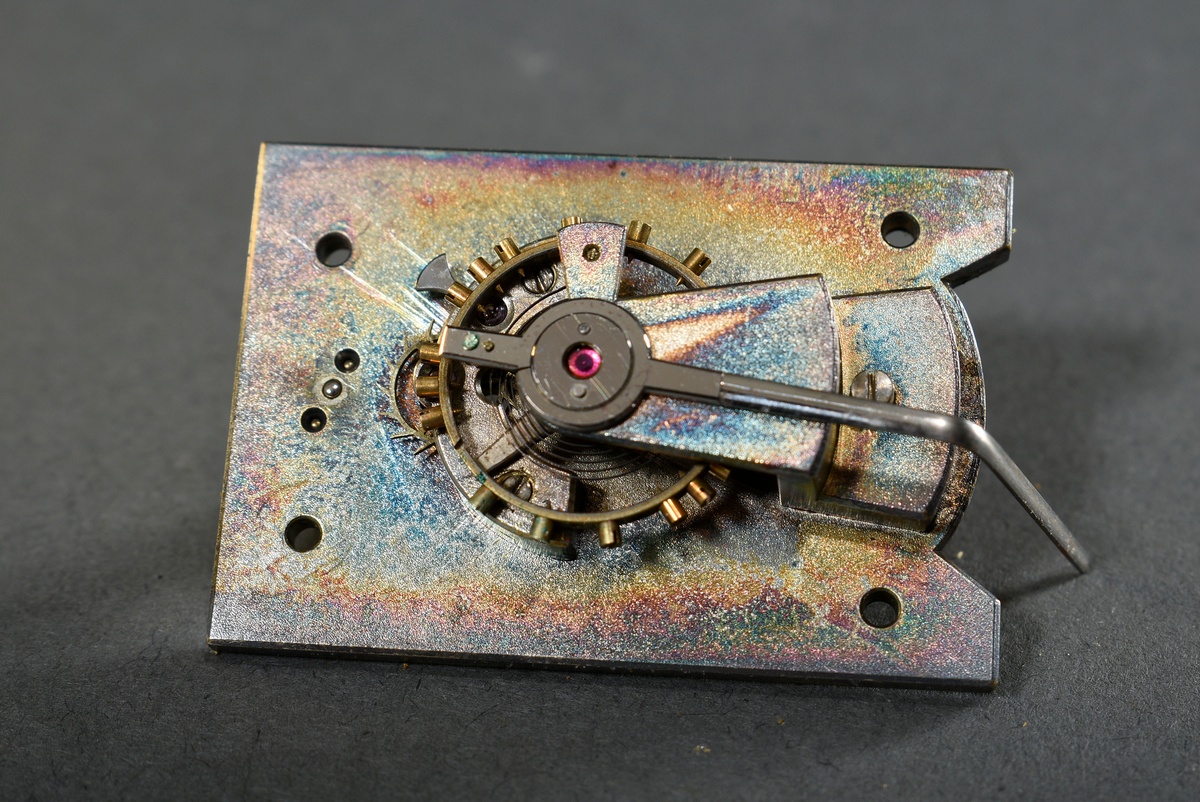 French travelling clock with enamel dial in gilded brass case glazed on all sides, movement with re - Image 9 of 10