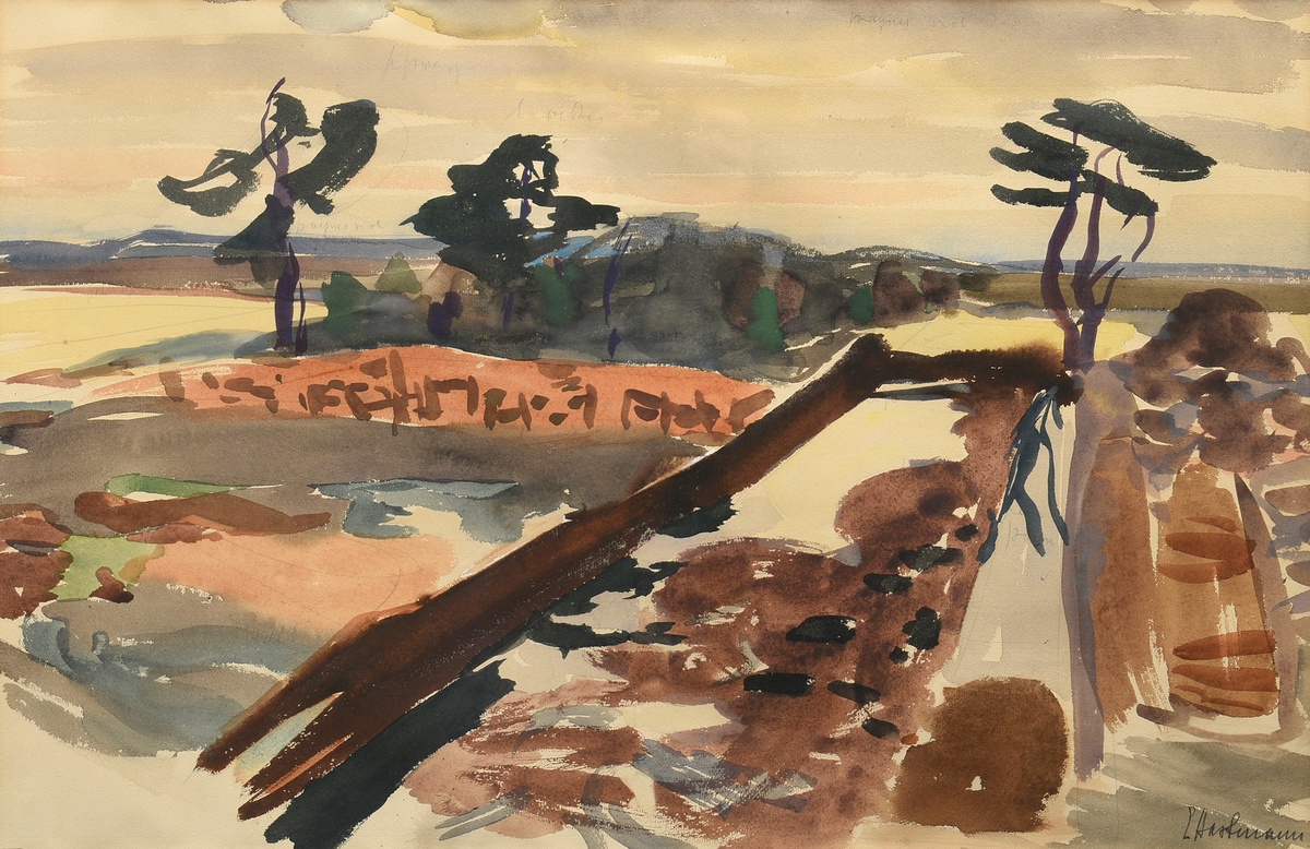 Hartmann, Erich (1886-1974) "Moor landscape" c. 1942, pencil/watercolour, sign. on the lower right,