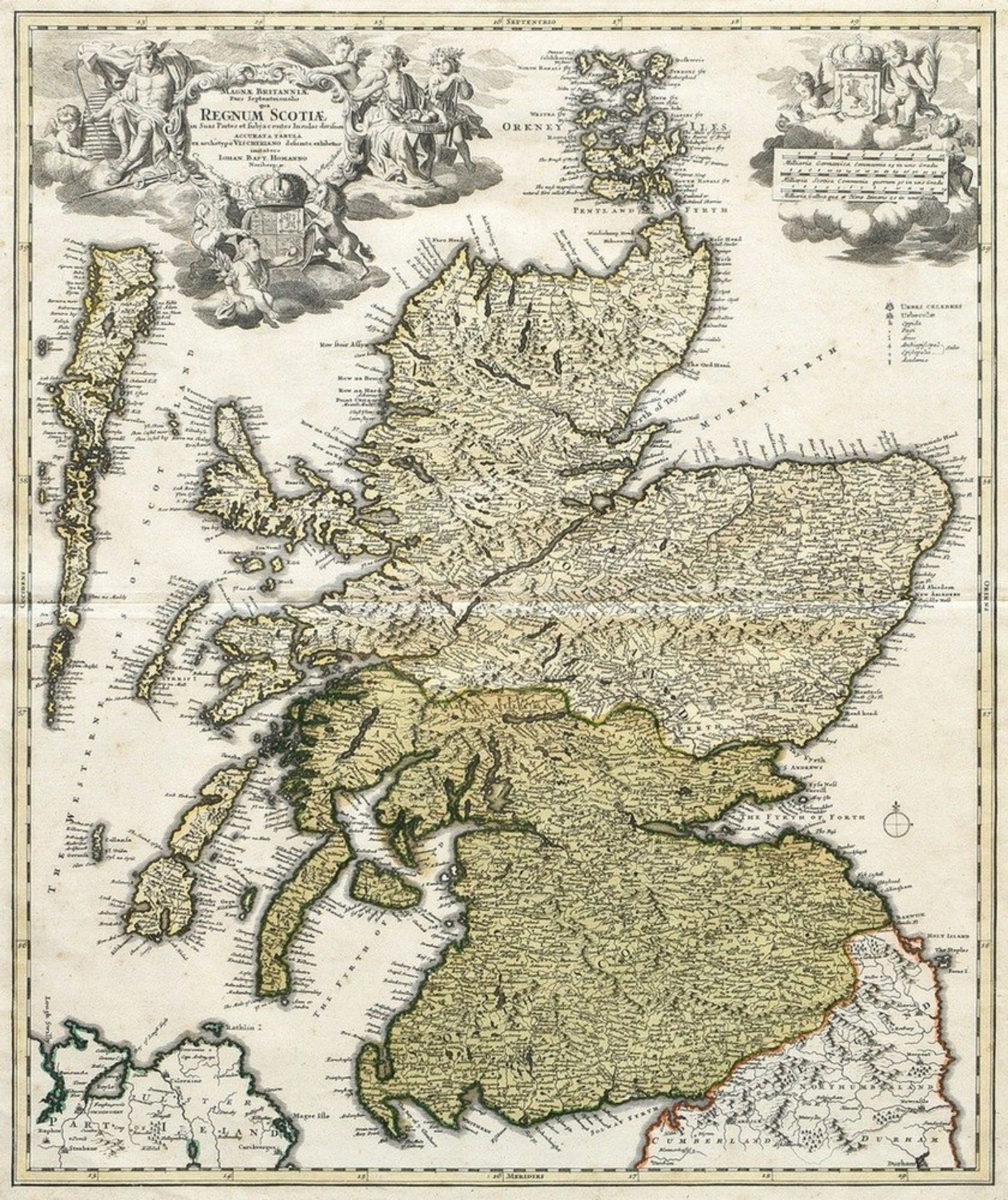 Homann, Johann Baptist (1664-1724) "Magnae Britanniae, Regnum Scotiae..." (Schottland) , color. Kup