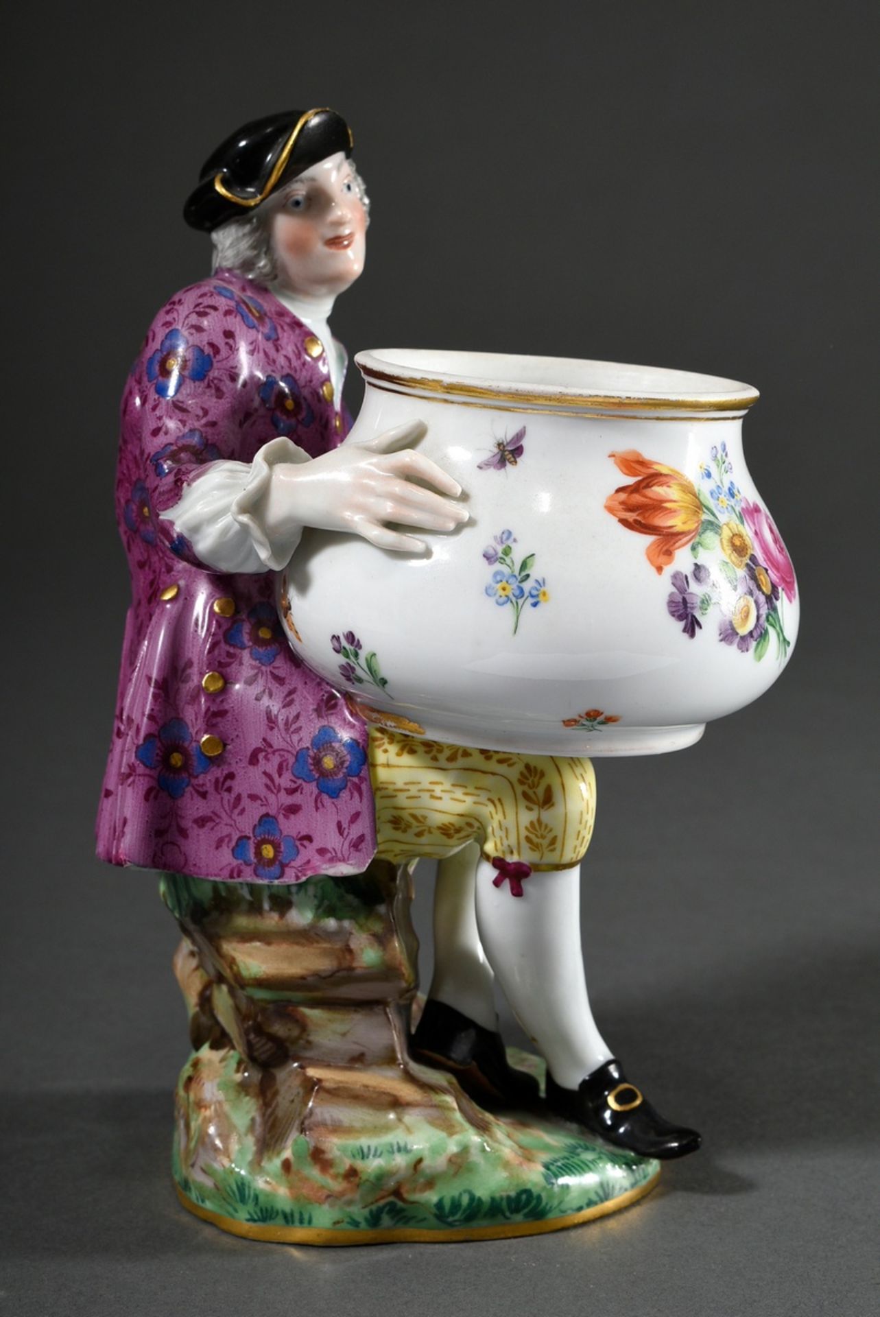 Porzellan Figur "Sitzender Mann mit Balustertopf" in Meissen Art, unterglasurblaue Schwertermarke u - Bild 2 aus 6