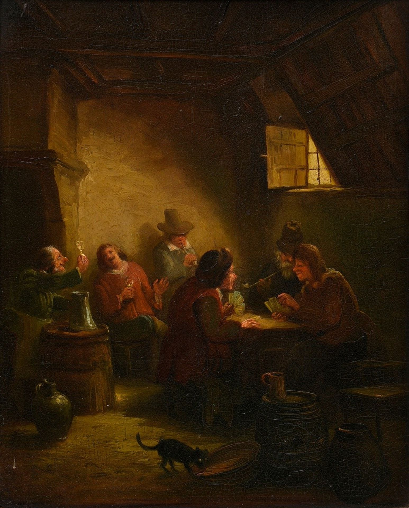 Unbekannter holländischer Maler des 18./19.Jh. "Kartenspieler und Trinker", Öl/Holz, 27,5x21,7cm (m