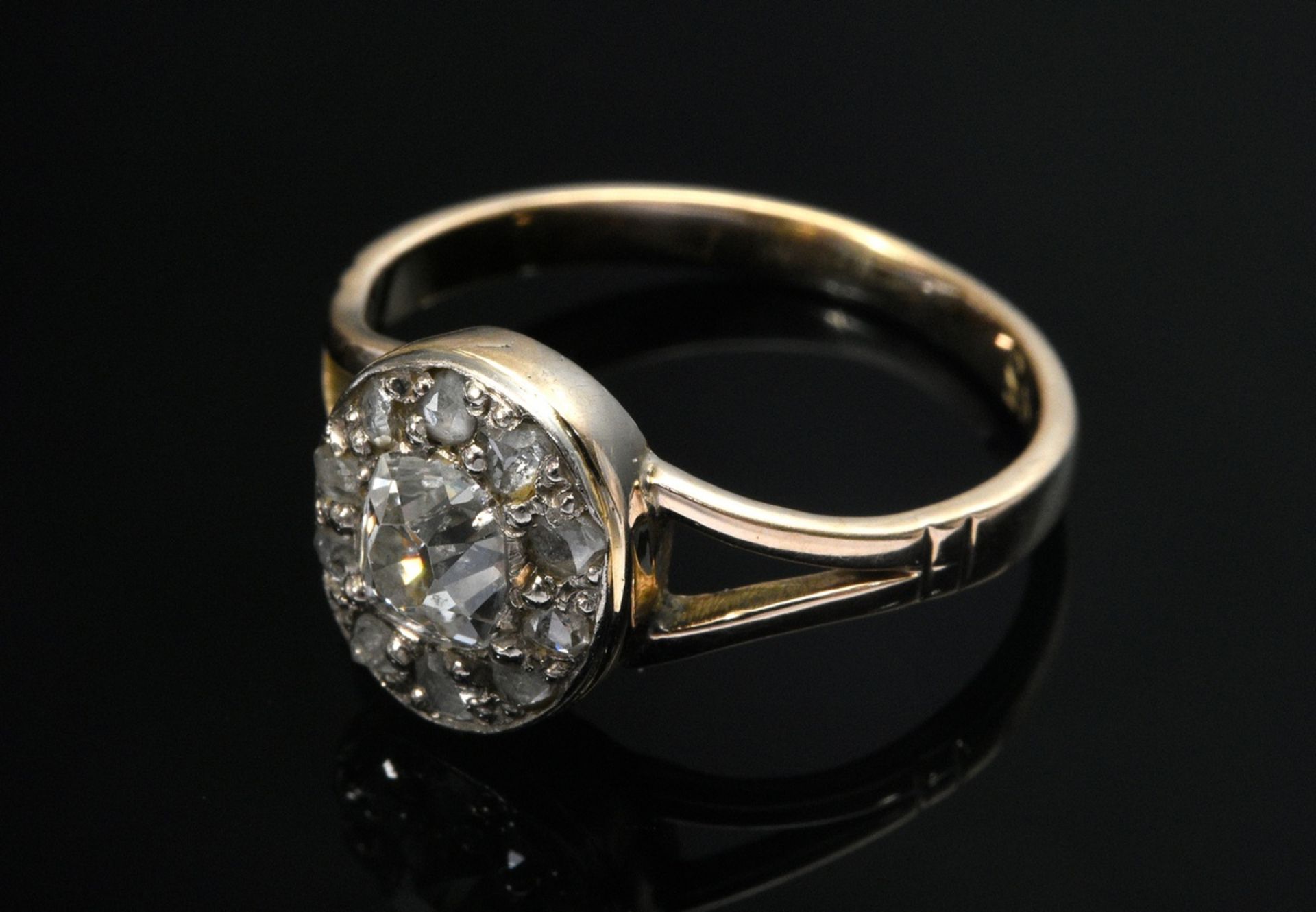 Delicate yellow gold 585 ring with old and rose cut diamonds (together approx. 0.35ct/SI-P2/CR-C),  - Image 2 of 4