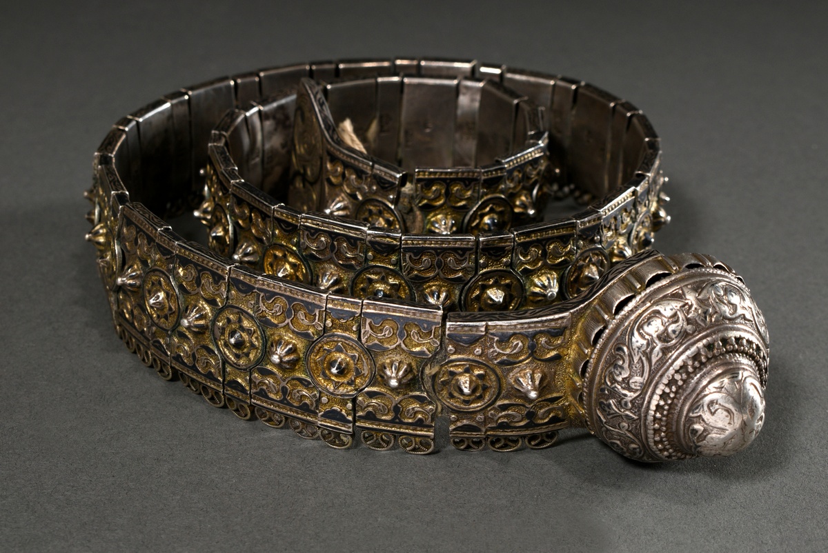 Caucasian splendour belt with ornamental hallmark and niello decoration, consisting of 59 single se