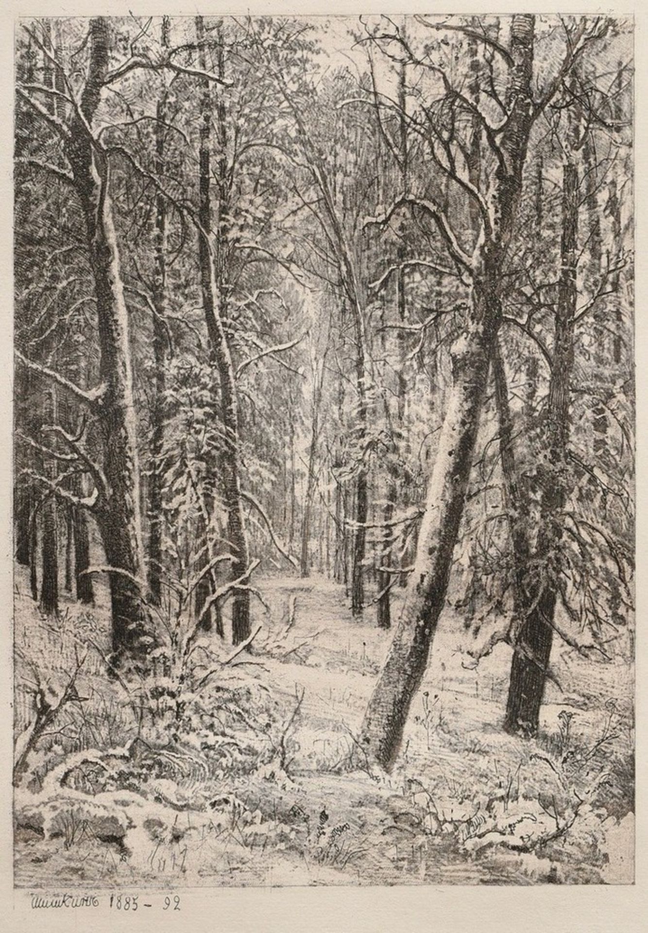 Shishkin, Ivan Ivanovitch (1832-1898) "Winterwald" 1885-1892, Radierung, u.l. i.d. Platte sign./dat